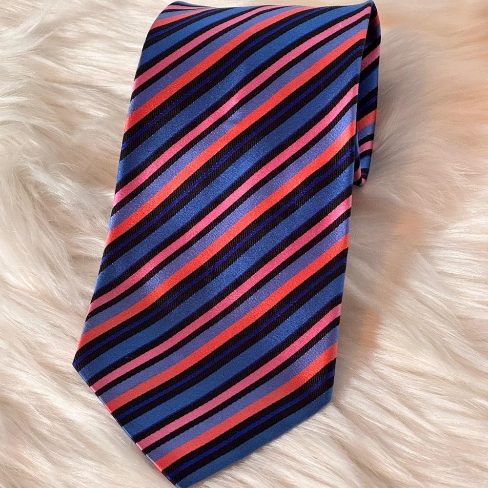 Fratli Moda Blue and Pink Striped 100% Silk Italian Made men’s Tie‎
